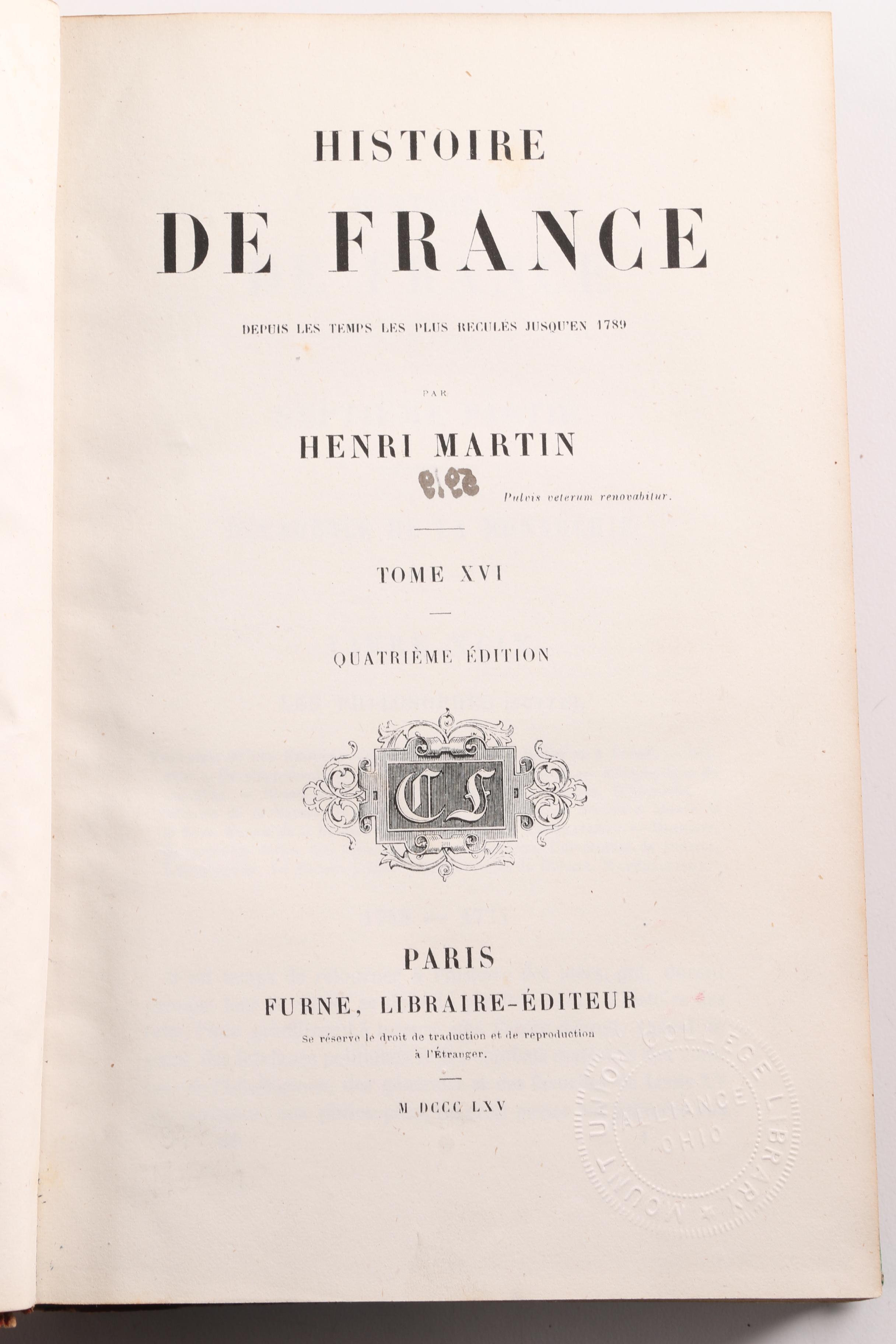 1865 "Histoire de France" by Henri Martin in Seventeen Volumes