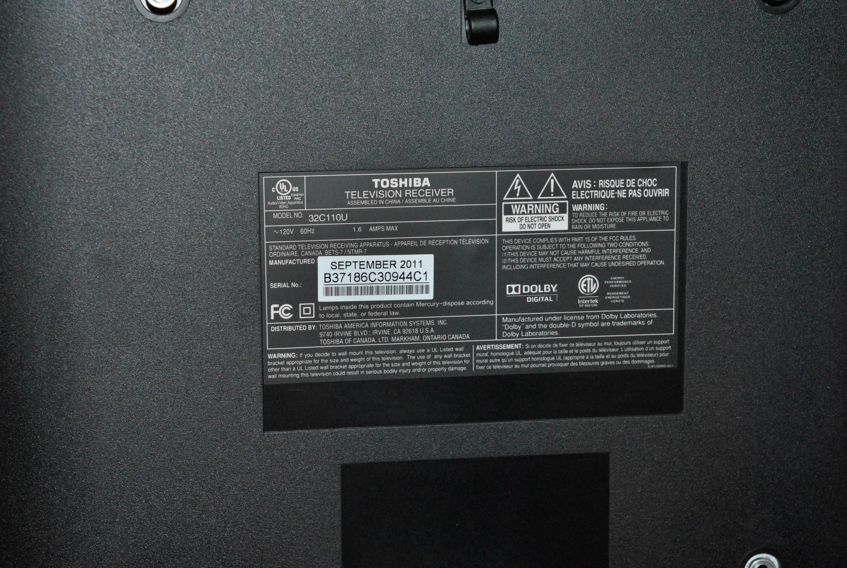 Toshiba 32" Model 32C11OU LCD Television