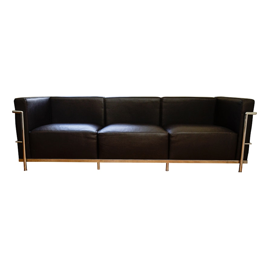 Le Corbusier LC3 Style Dark Leatherette Sofa