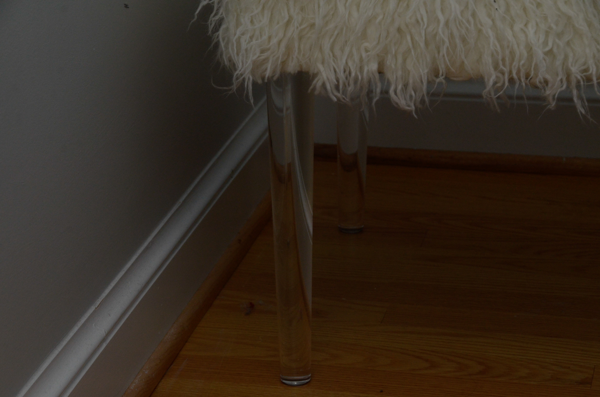 Faux Flokati Bench with Acrylic Legs