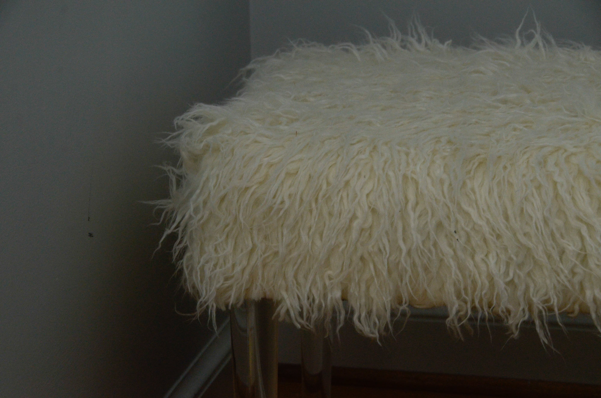 Faux Flokati Bench with Acrylic Legs