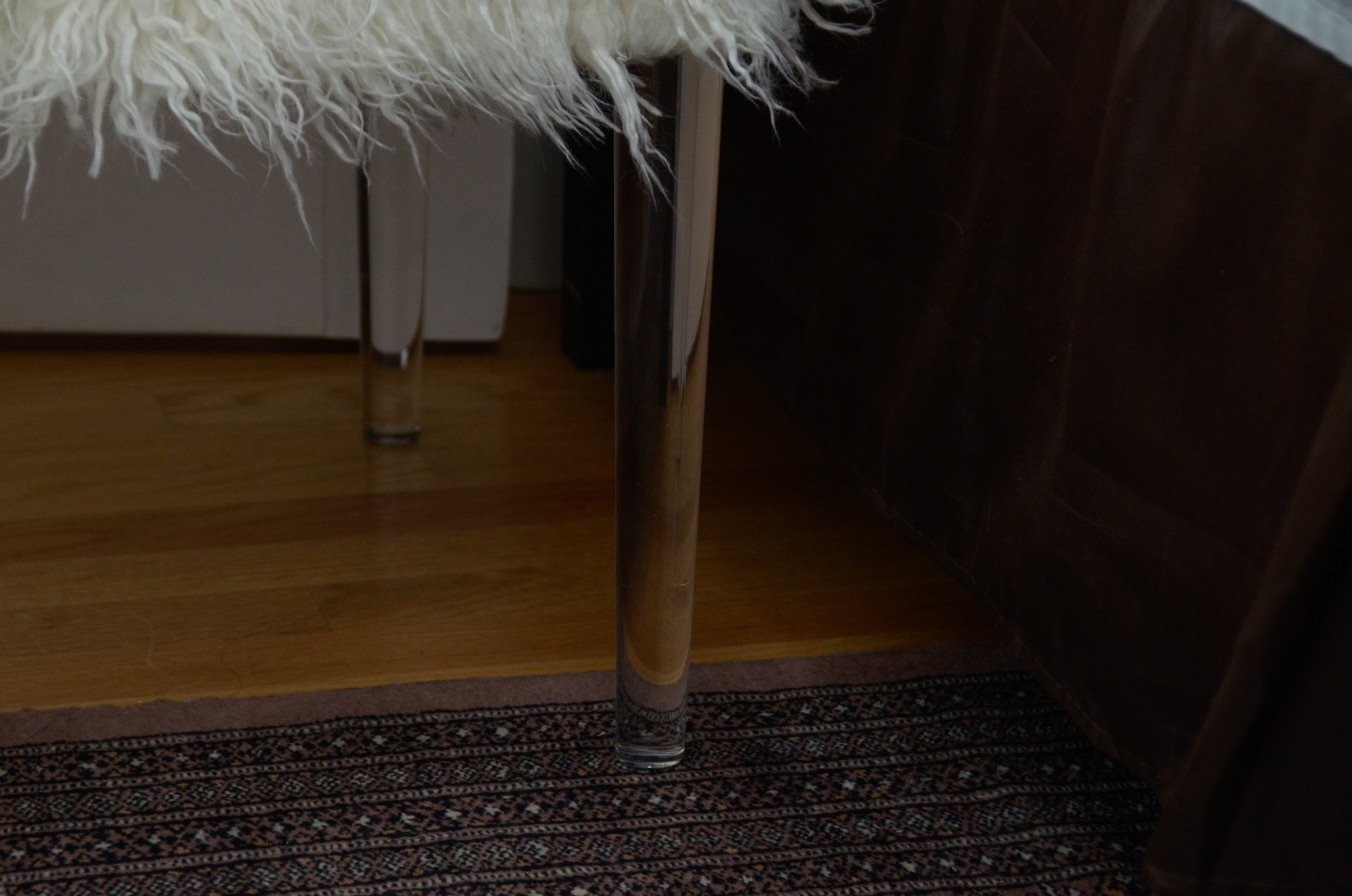 Faux Flokati Bench with Acrylic Legs