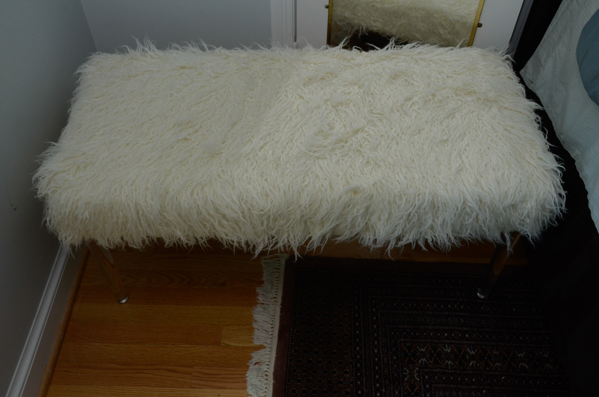 Faux Flokati Bench with Acrylic Legs