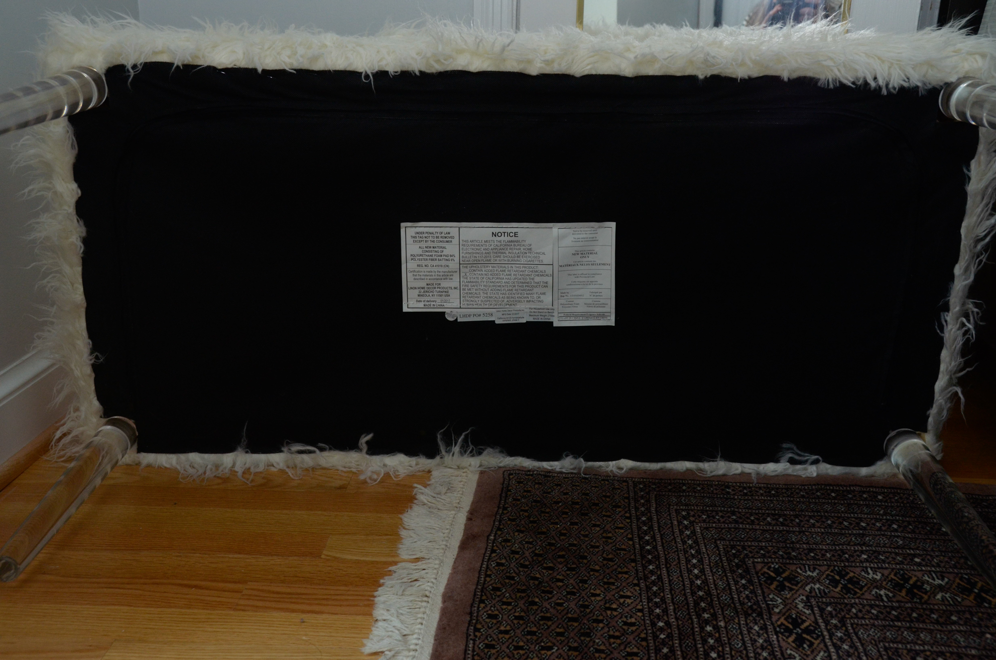 Faux Flokati Bench with Acrylic Legs