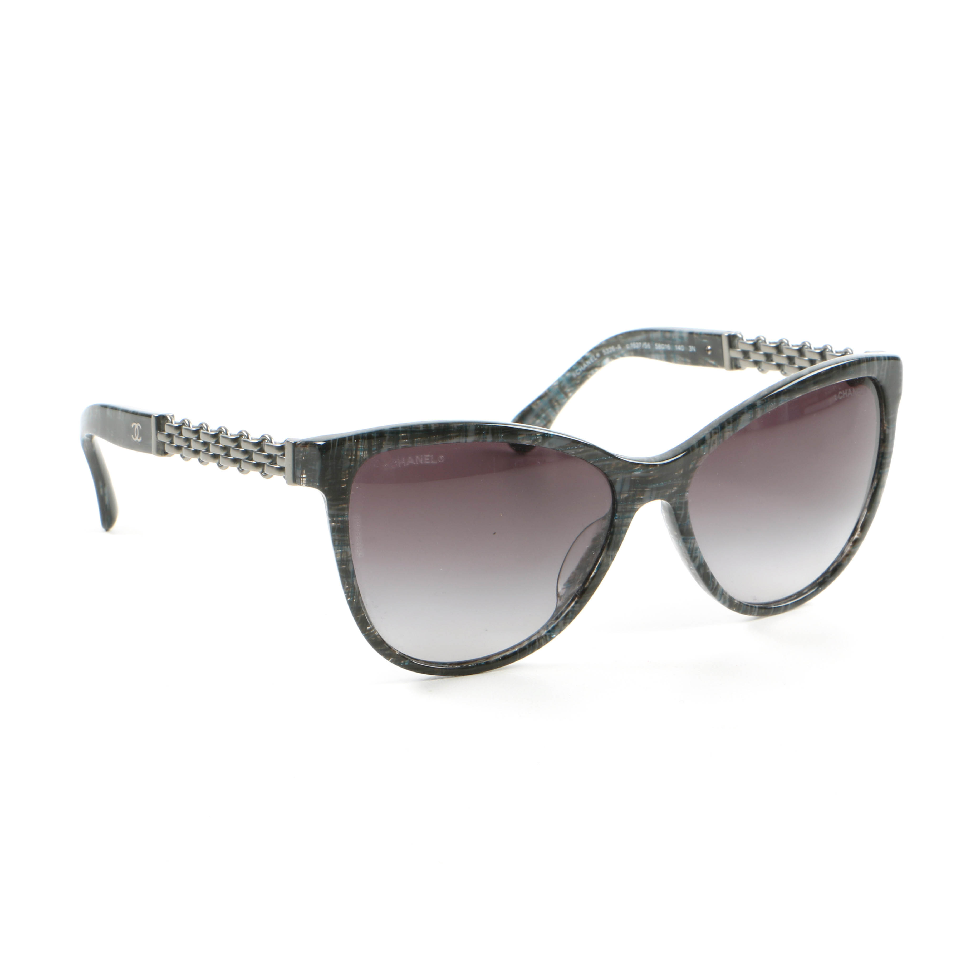 Chanel Gray Tweed Sunglasses with Gunmetal Chain Detail, #5326-A