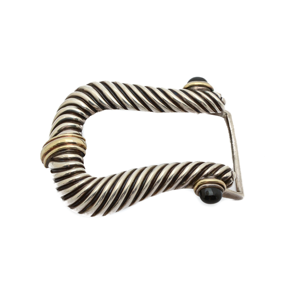 David Yurman Sterling Silver and 14K Gold Buckle with Lizard Belt