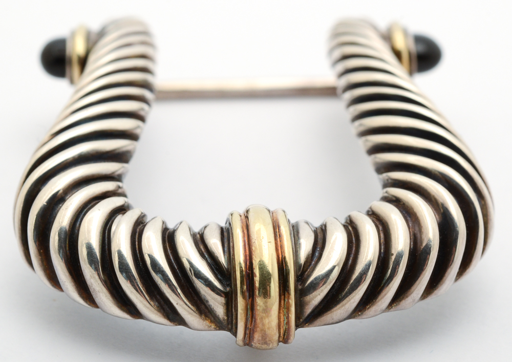 David Yurman Sterling Silver and 14K Gold Buckle with Lizard Belt