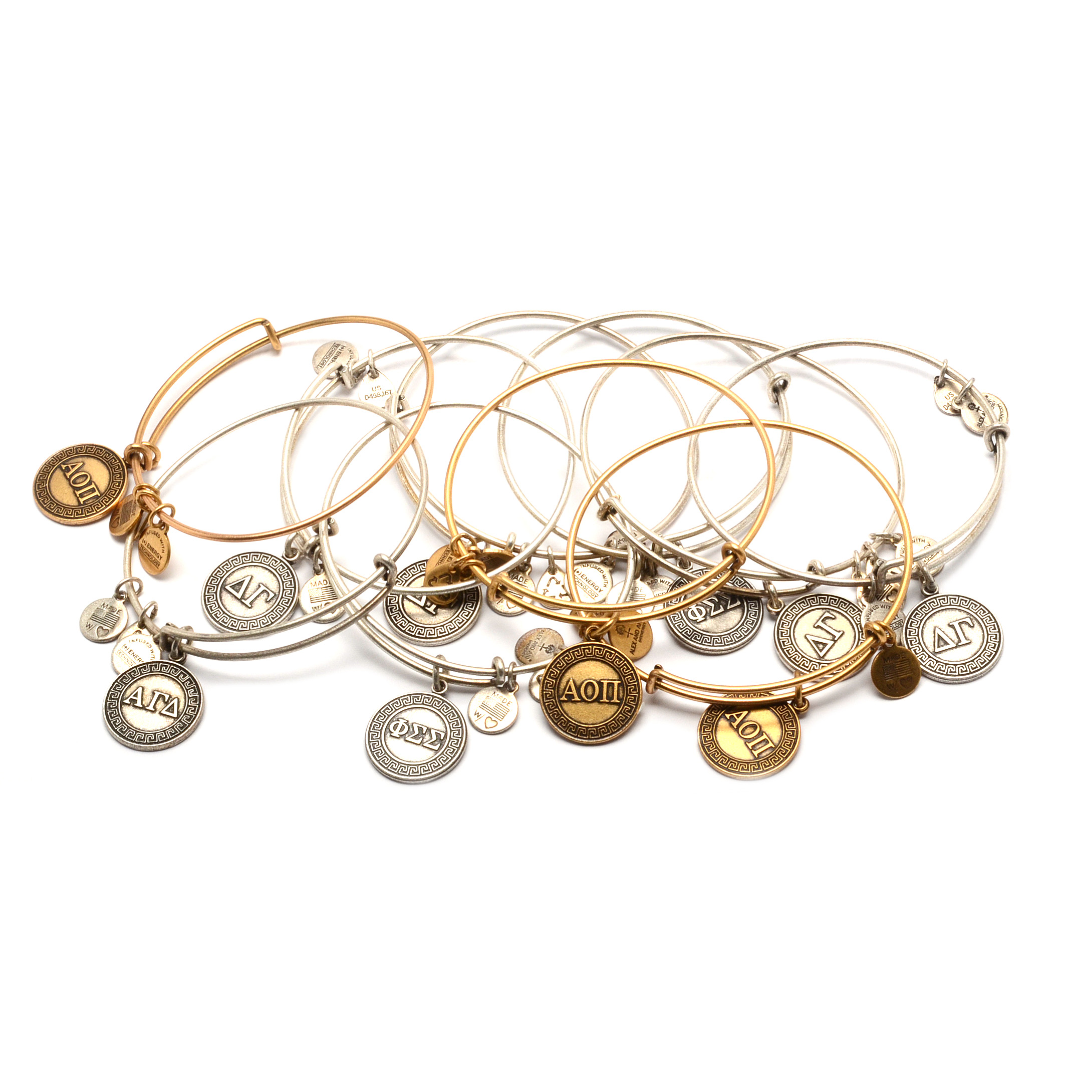 Alex and Ani Bangle Bracelets with Greek Sorority Charms