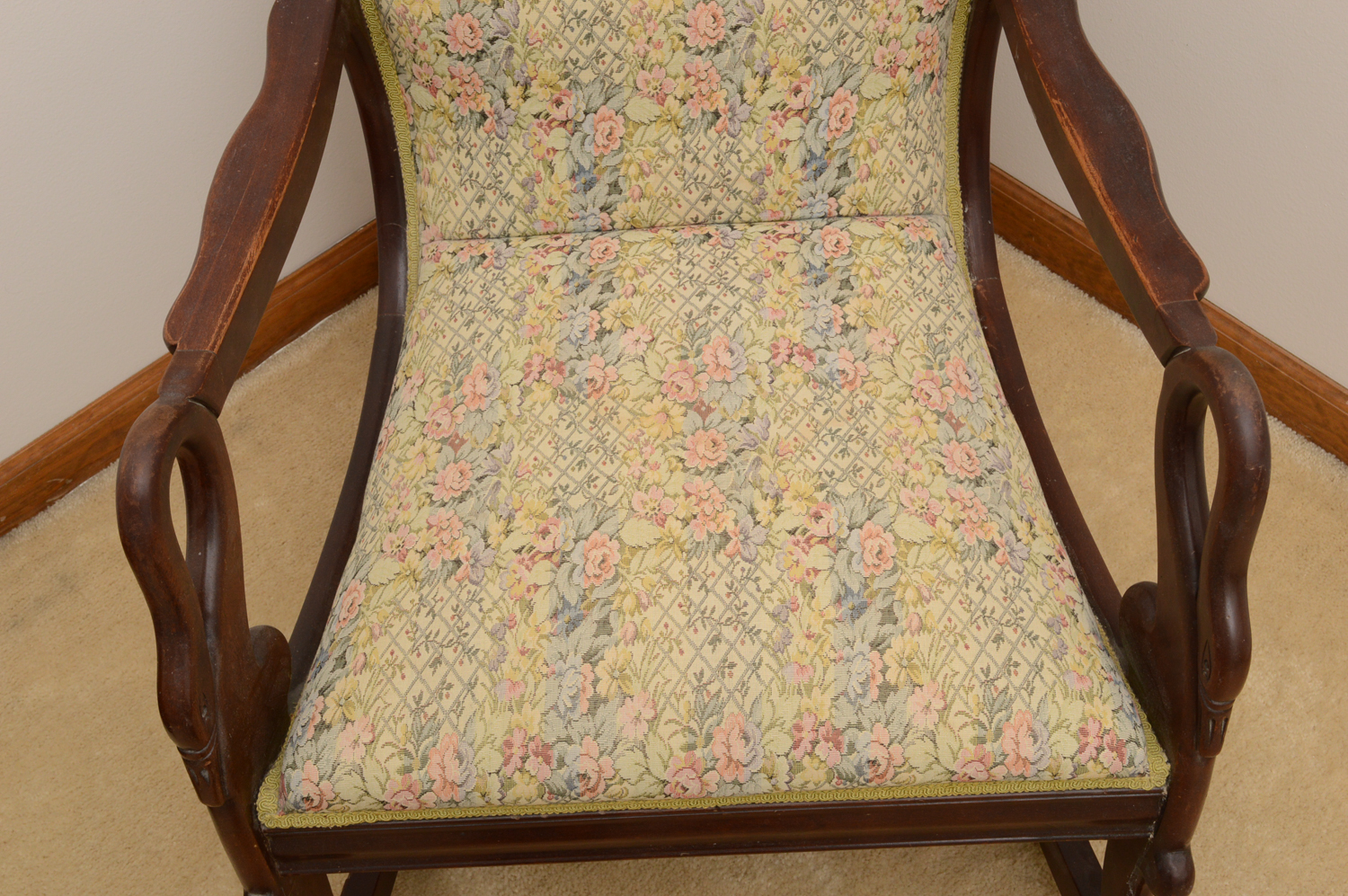 Vintage Cherry Swan-Arm Rocking Chair