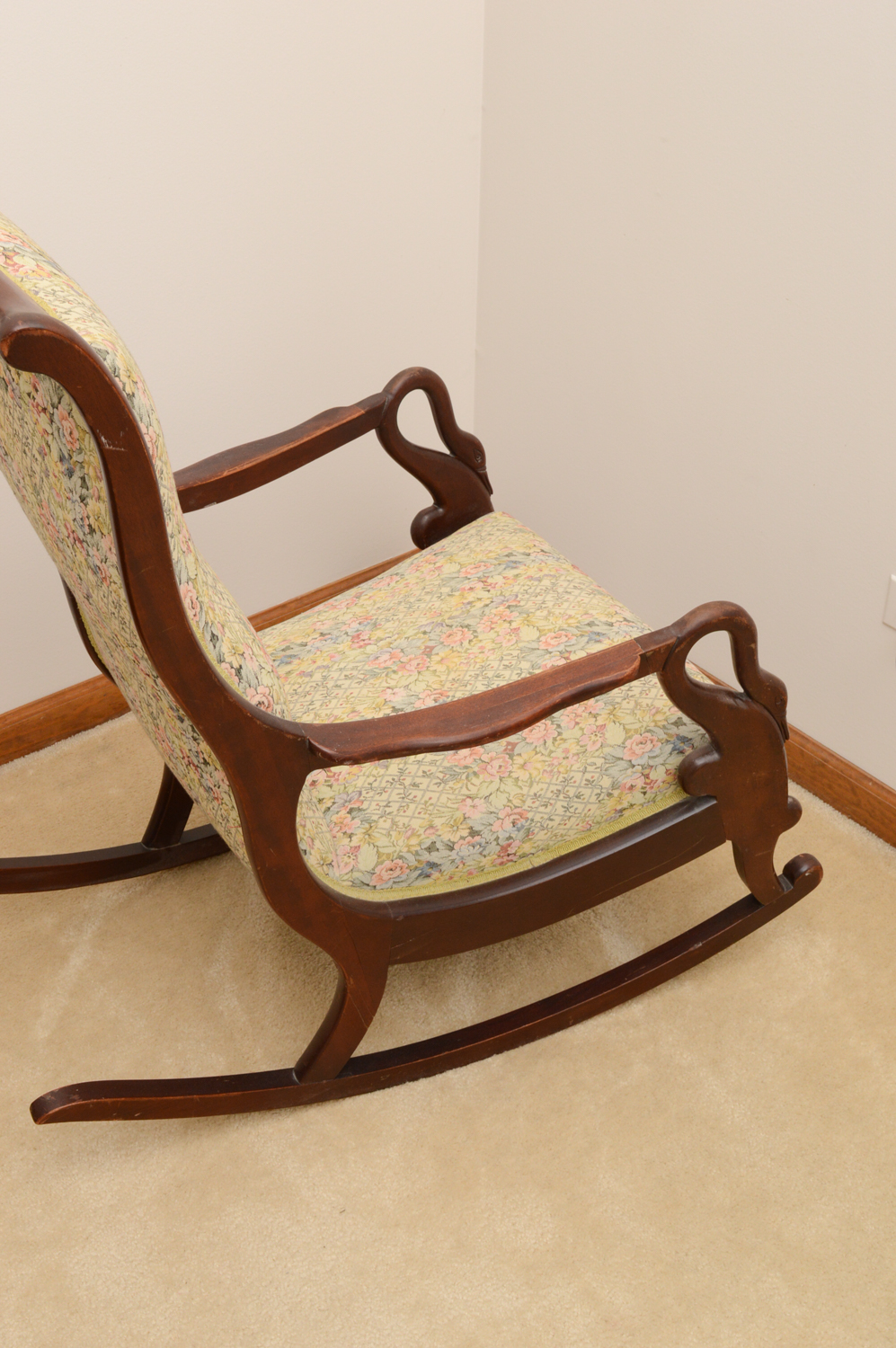 Vintage Cherry Swan-Arm Rocking Chair
