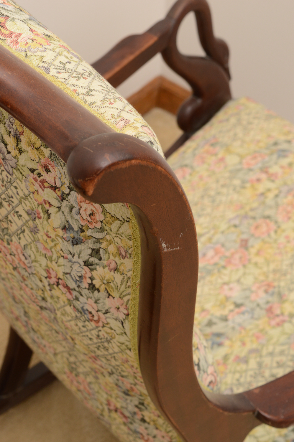 Vintage Cherry Swan-Arm Rocking Chair