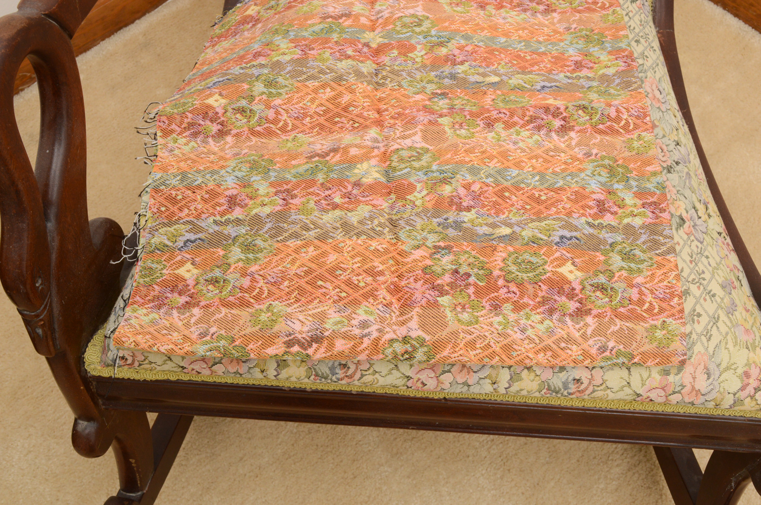 Vintage Cherry Swan-Arm Rocking Chair