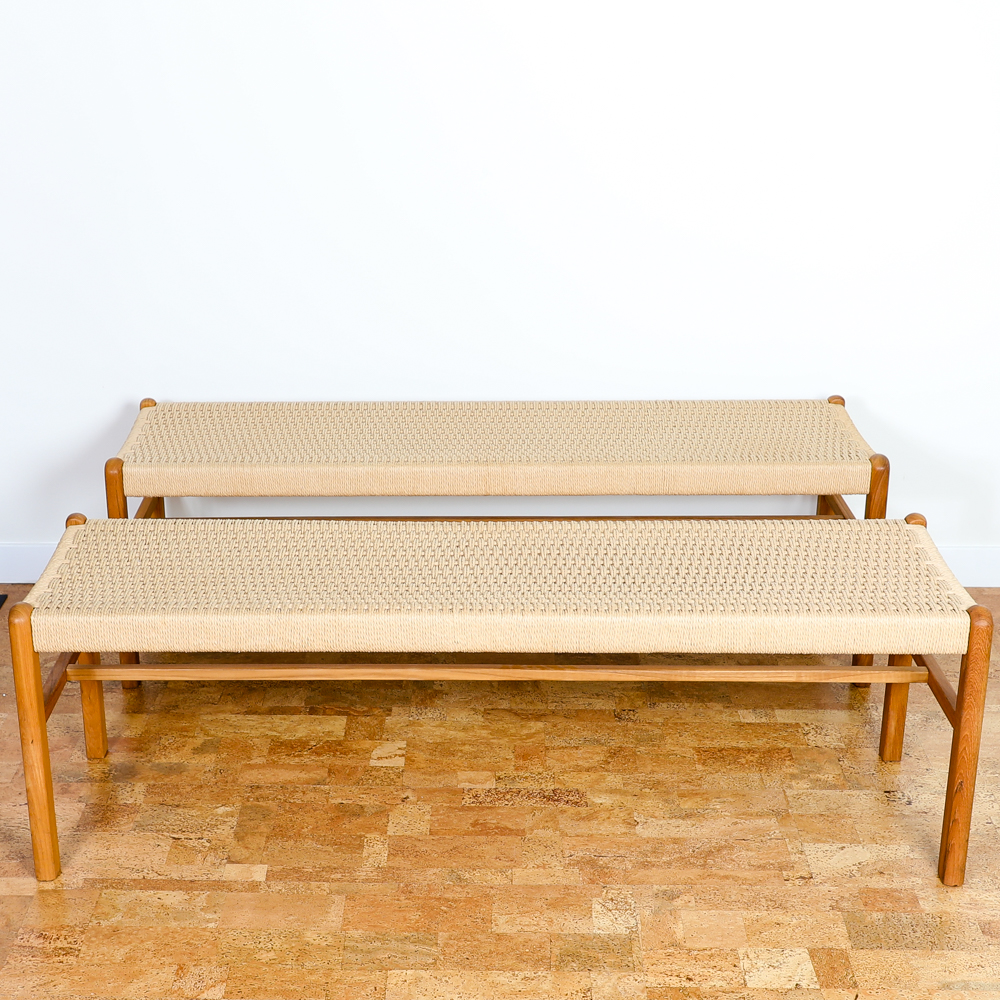 Sun Cabinet Teak Benches with Woven Rope Seats