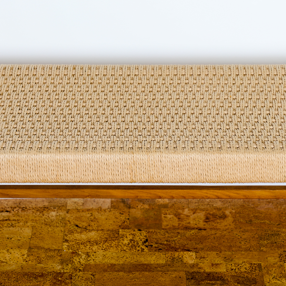 Sun Cabinet Teak Benches with Woven Rope Seats