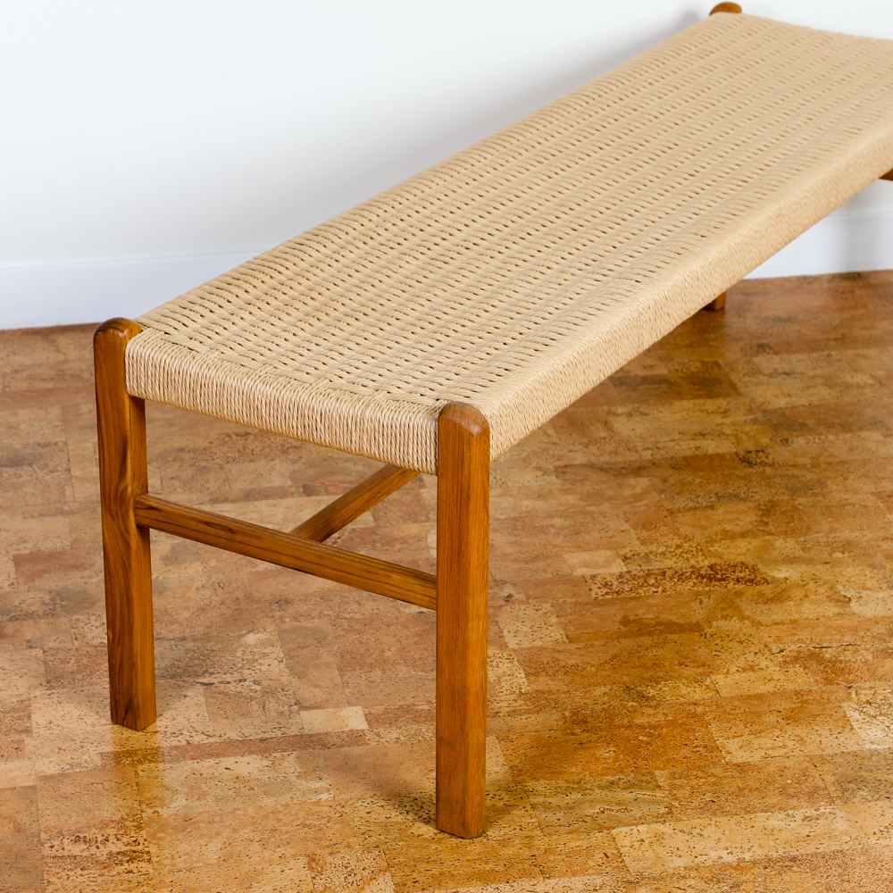 Sun Cabinet Teak Benches with Woven Rope Seats