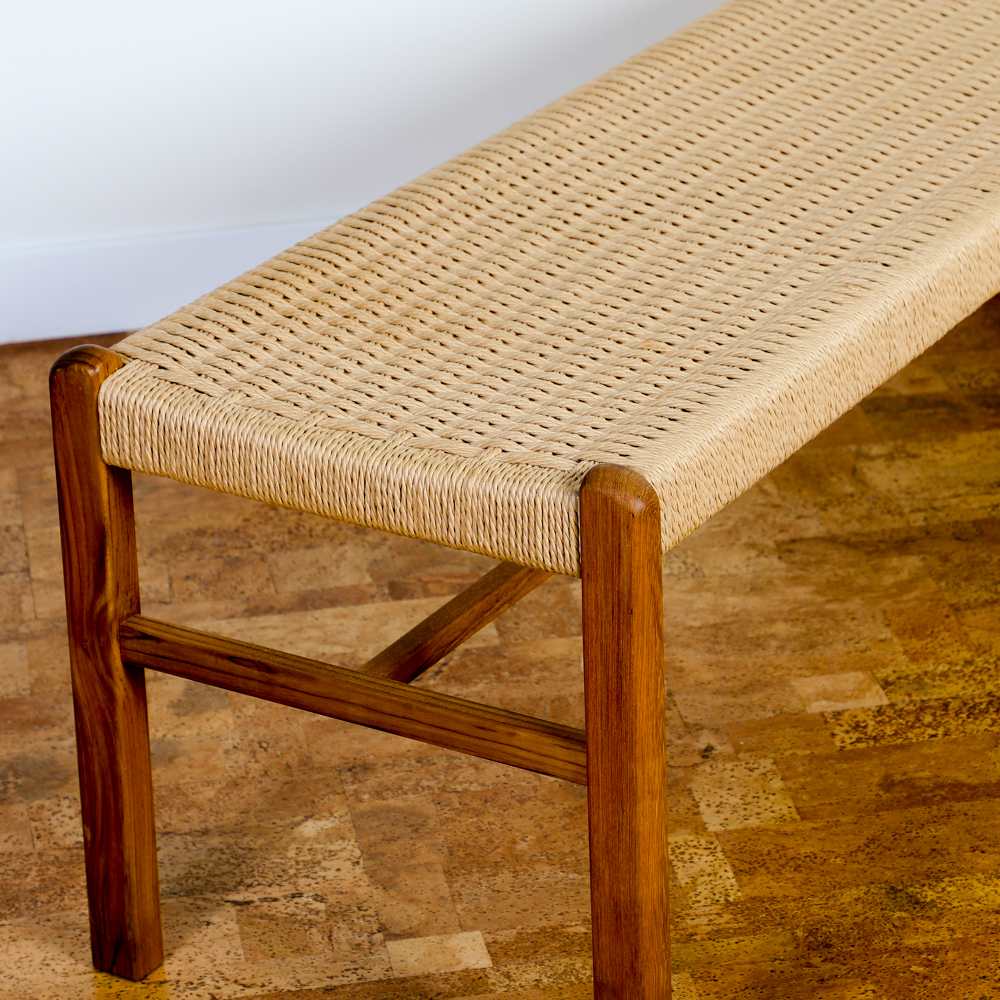 Sun Cabinet Teak Benches with Woven Rope Seats