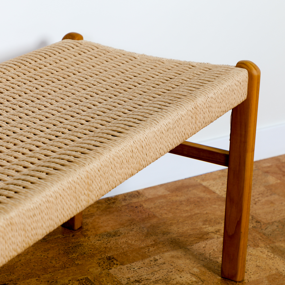 Sun Cabinet Teak Benches with Woven Rope Seats