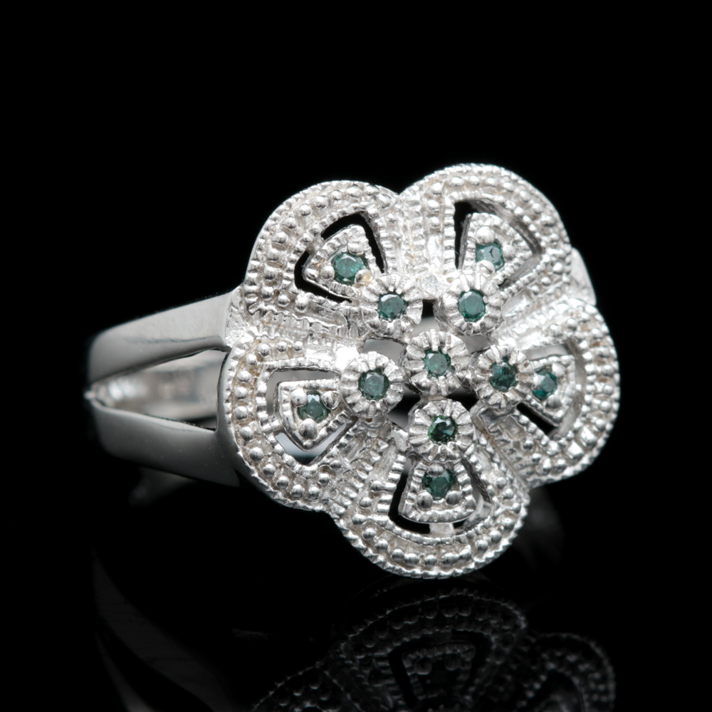 Sterling Silver and Irradiated Blue Diamond Ring