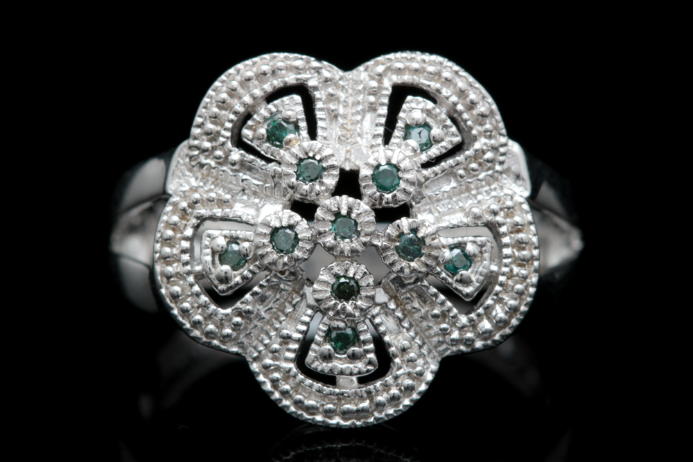 Sterling Silver and Irradiated Blue Diamond Ring