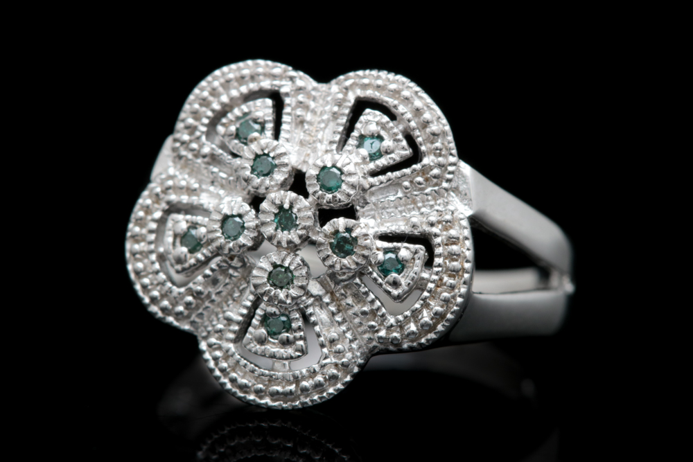 Sterling Silver and Irradiated Blue Diamond Ring
