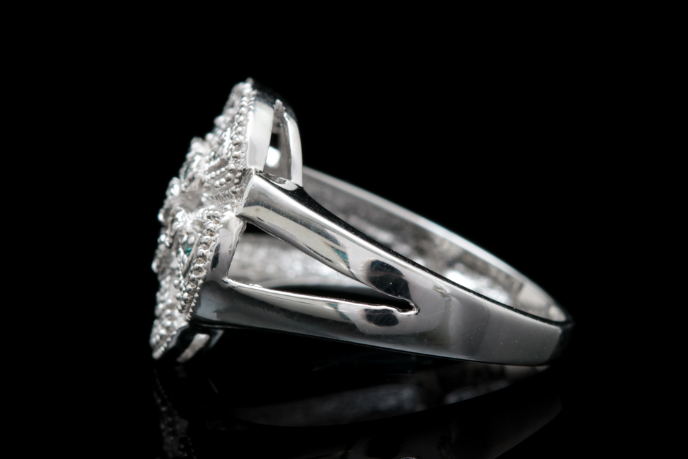 Sterling Silver and Irradiated Blue Diamond Ring