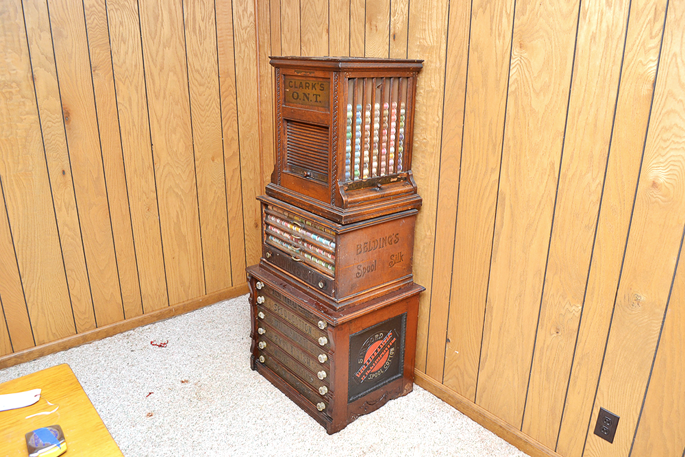 Antique Clark's Walnut Spool Cabinet and Others
