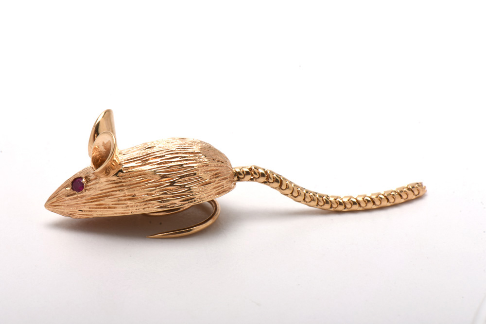 14K Yellow Gold Mouse Lapel Pin