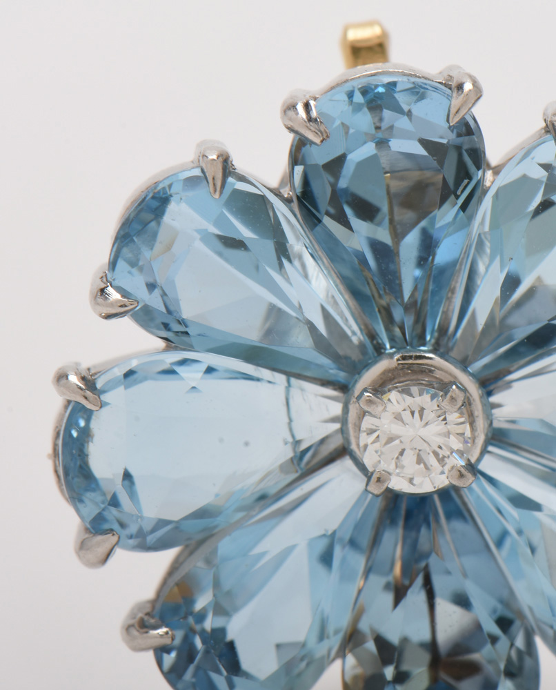 Tiffany & Co. Platinum, Diamond and 15.99 CTW Aquamarine Flower Earrings