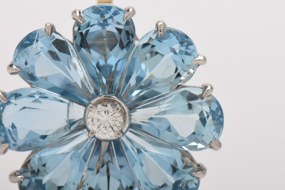 Tiffany & Co. Platinum, Diamond and 15.99 CTW Aquamarine Flower Earrings