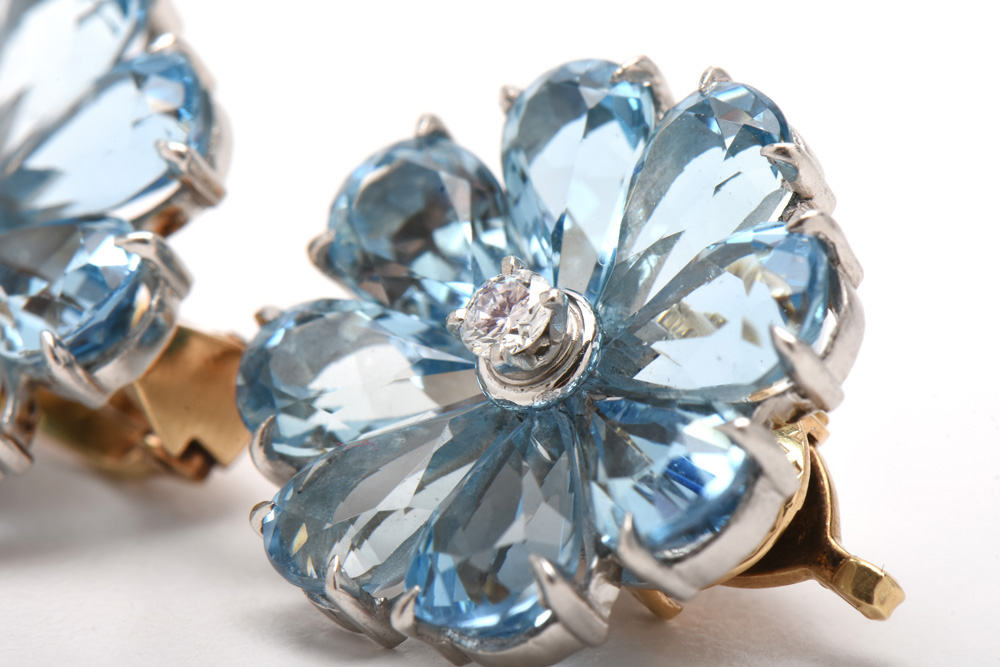 Tiffany & Co. Platinum, Diamond and 15.99 CTW Aquamarine Flower Earrings