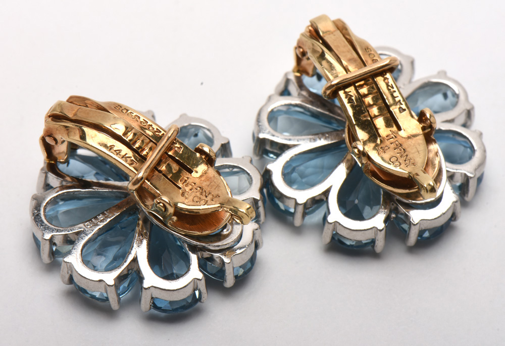 Tiffany & Co. Platinum, Diamond and 15.99 CTW Aquamarine Flower Earrings