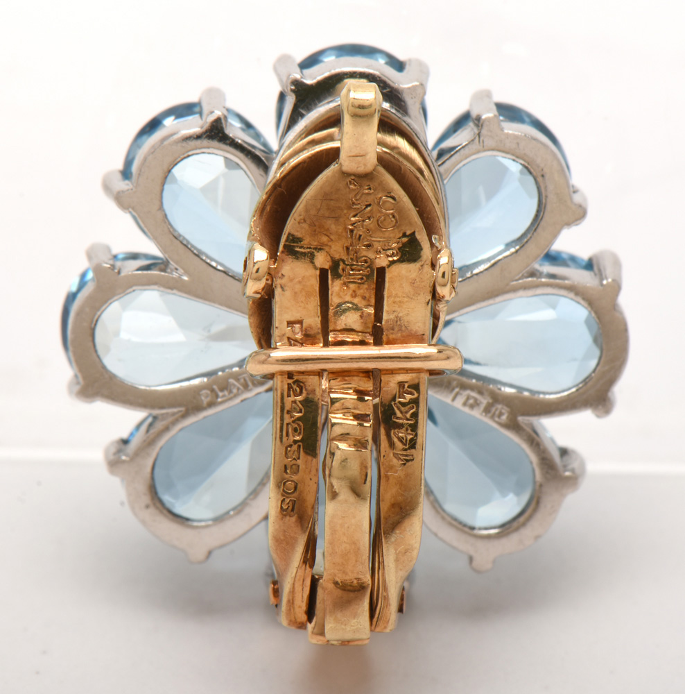Tiffany & Co. Platinum, Diamond and 15.99 CTW Aquamarine Flower Earrings