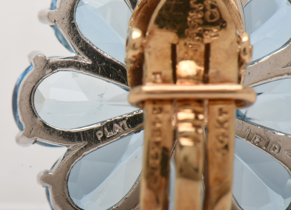 Tiffany & Co. Platinum, Diamond and 15.99 CTW Aquamarine Flower Earrings