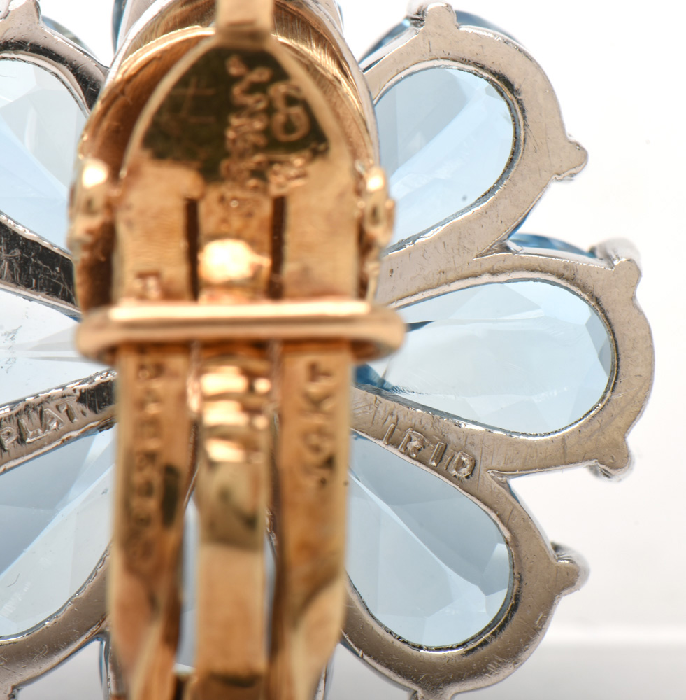 Tiffany & Co. Platinum, Diamond and 15.99 CTW Aquamarine Flower Earrings