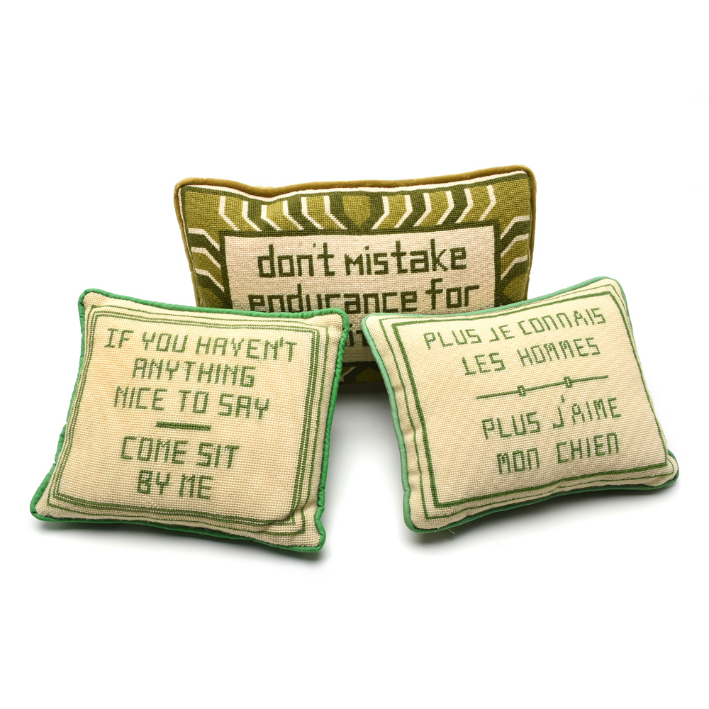 Three Needlepoint Style Accent Pillows