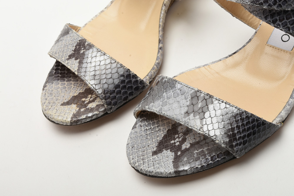 Jimmy Choo Grey Snakeskin Leather Sandals
