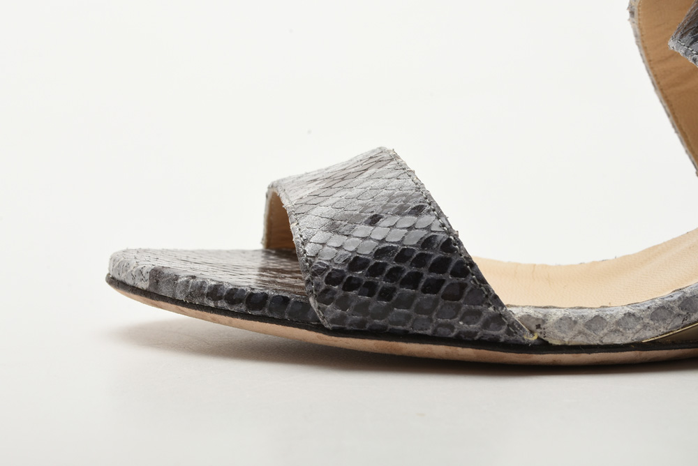 Jimmy Choo Grey Snakeskin Leather Sandals