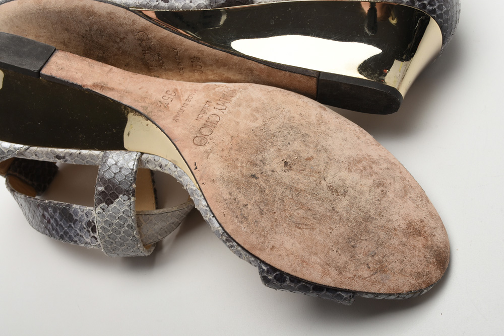 Jimmy Choo Grey Snakeskin Leather Sandals
