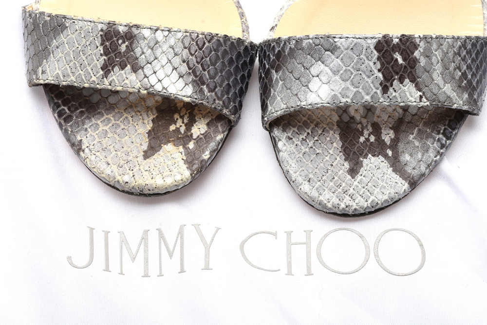 Jimmy Choo Grey Snakeskin Leather Sandals