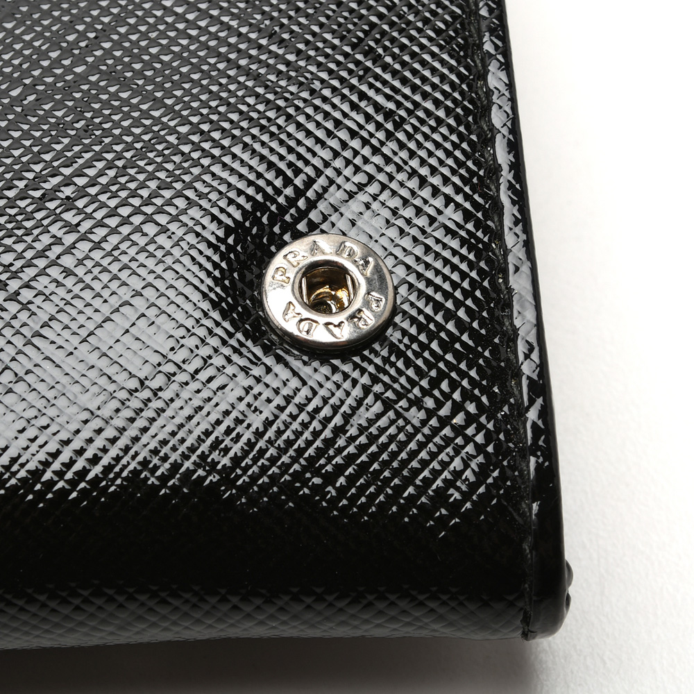 Prada Black Saffiano Vernice Crystal Studded Flap Wallet