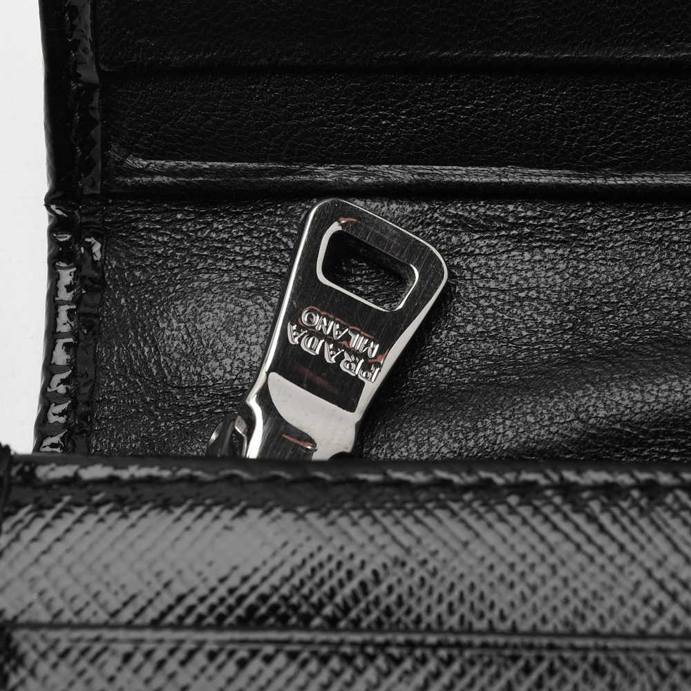 Prada Black Saffiano Vernice Crystal Studded Flap Wallet