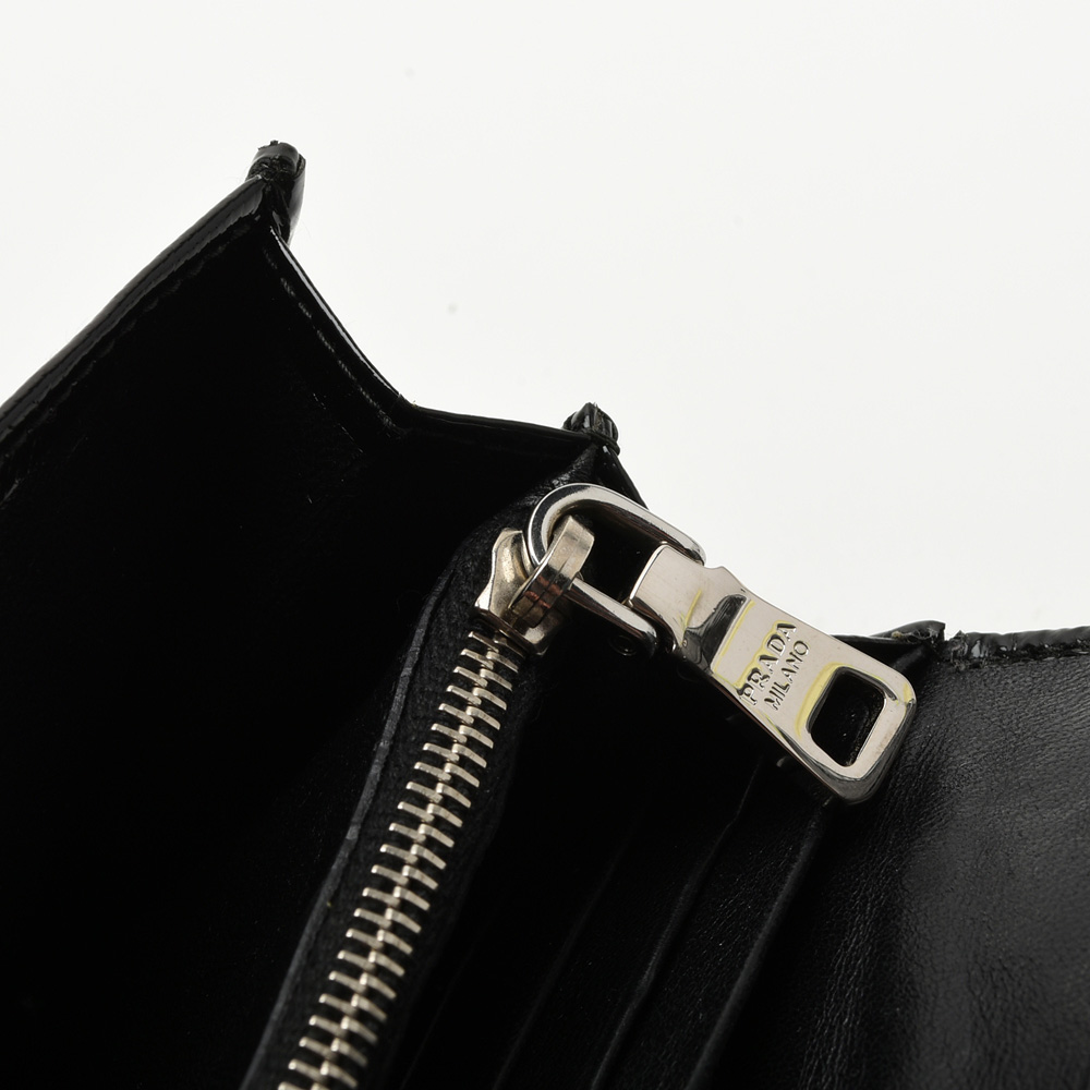 Prada Black Saffiano Vernice Crystal Studded Flap Wallet