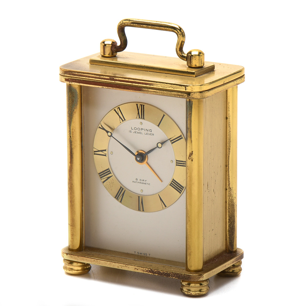 Vintage Swiss Looping 8 Day Antimagnetic Travel Clock and Case
