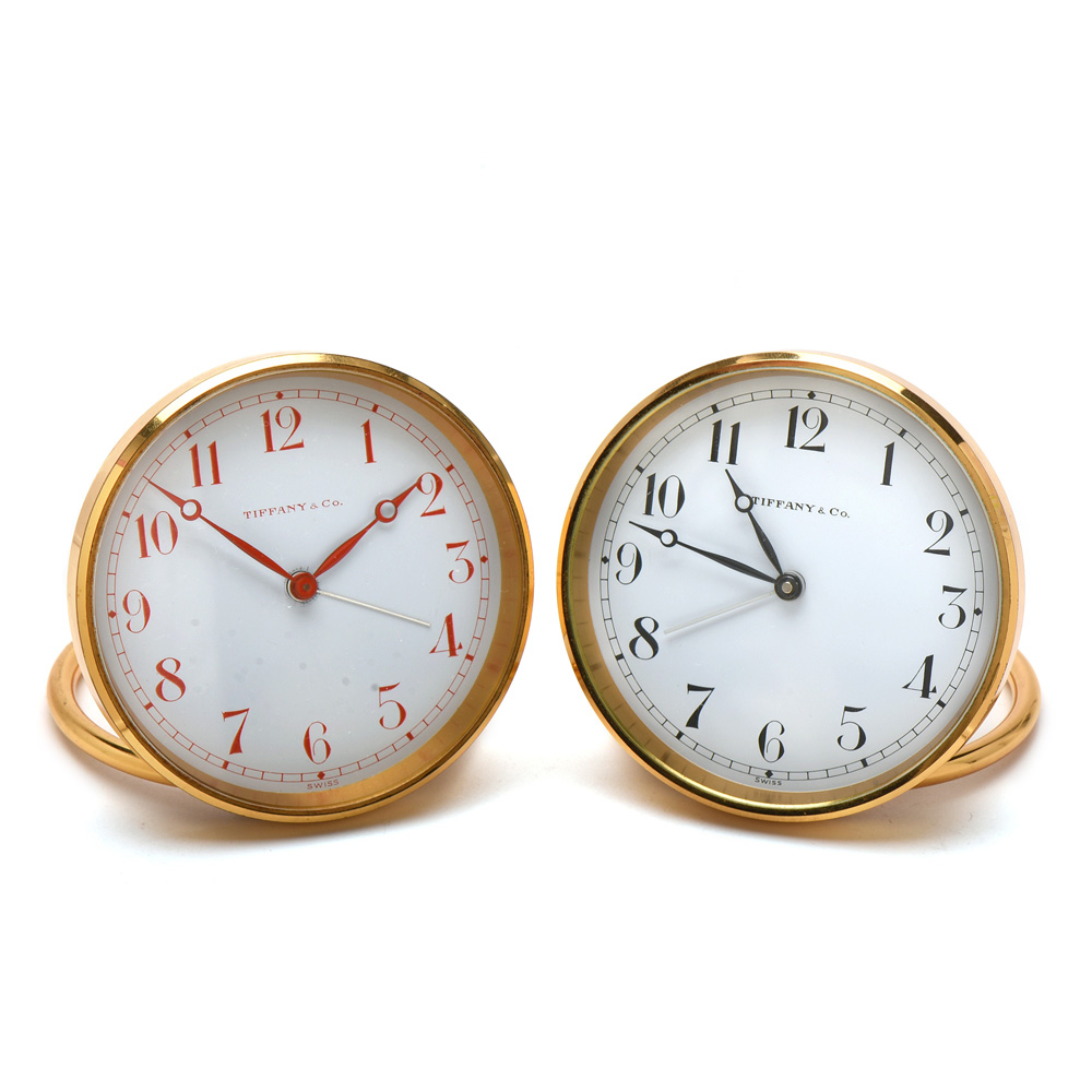 Pairing of Vintage Tiffany & Co. Round Alarm Clocks