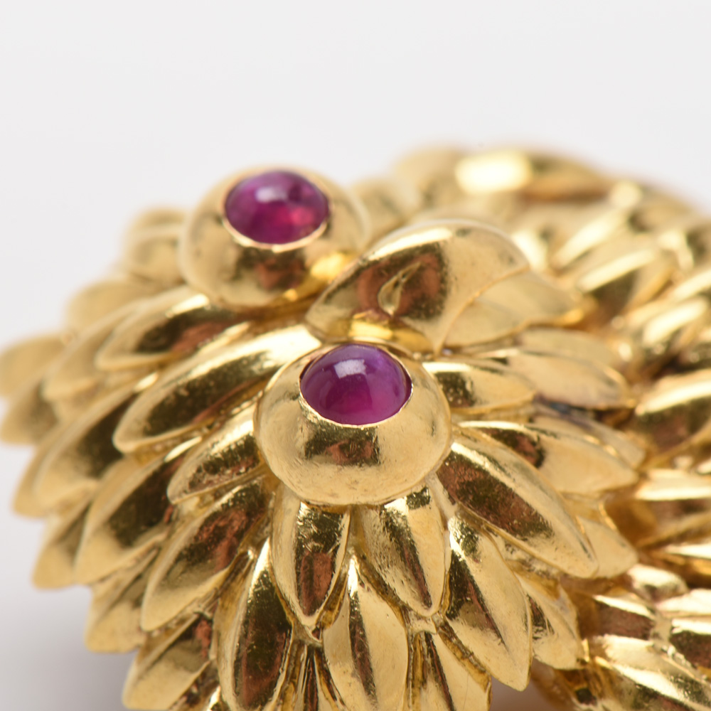 Vintage Tiffany & Co. 18K Yellow Gold Ruby Eyed Owl Brooch