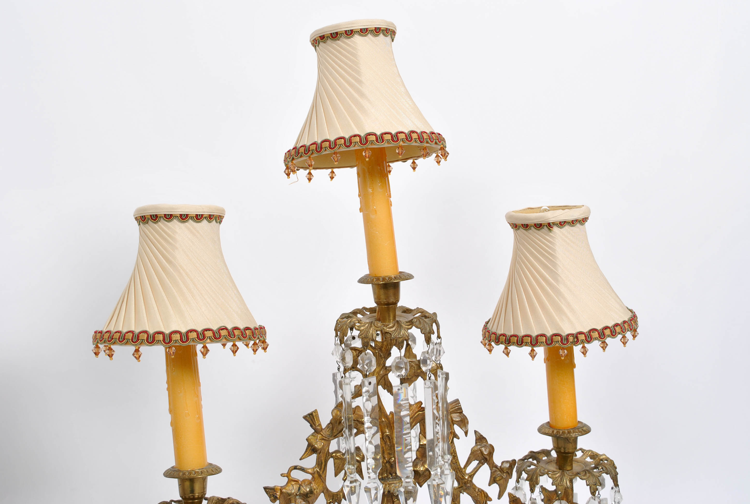 "Last of the Mohicans" Girandole With Crystal Lusters Converted Lamp