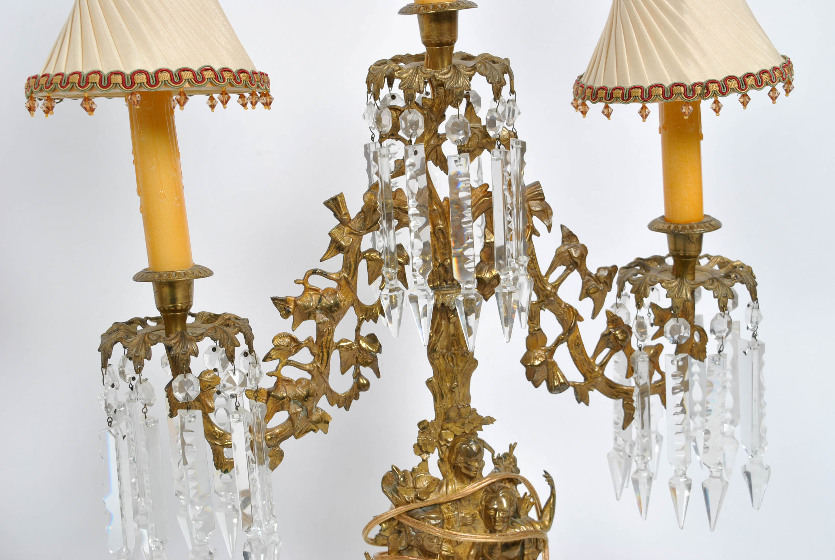 "Last of the Mohicans" Girandole With Crystal Lusters Converted Lamp