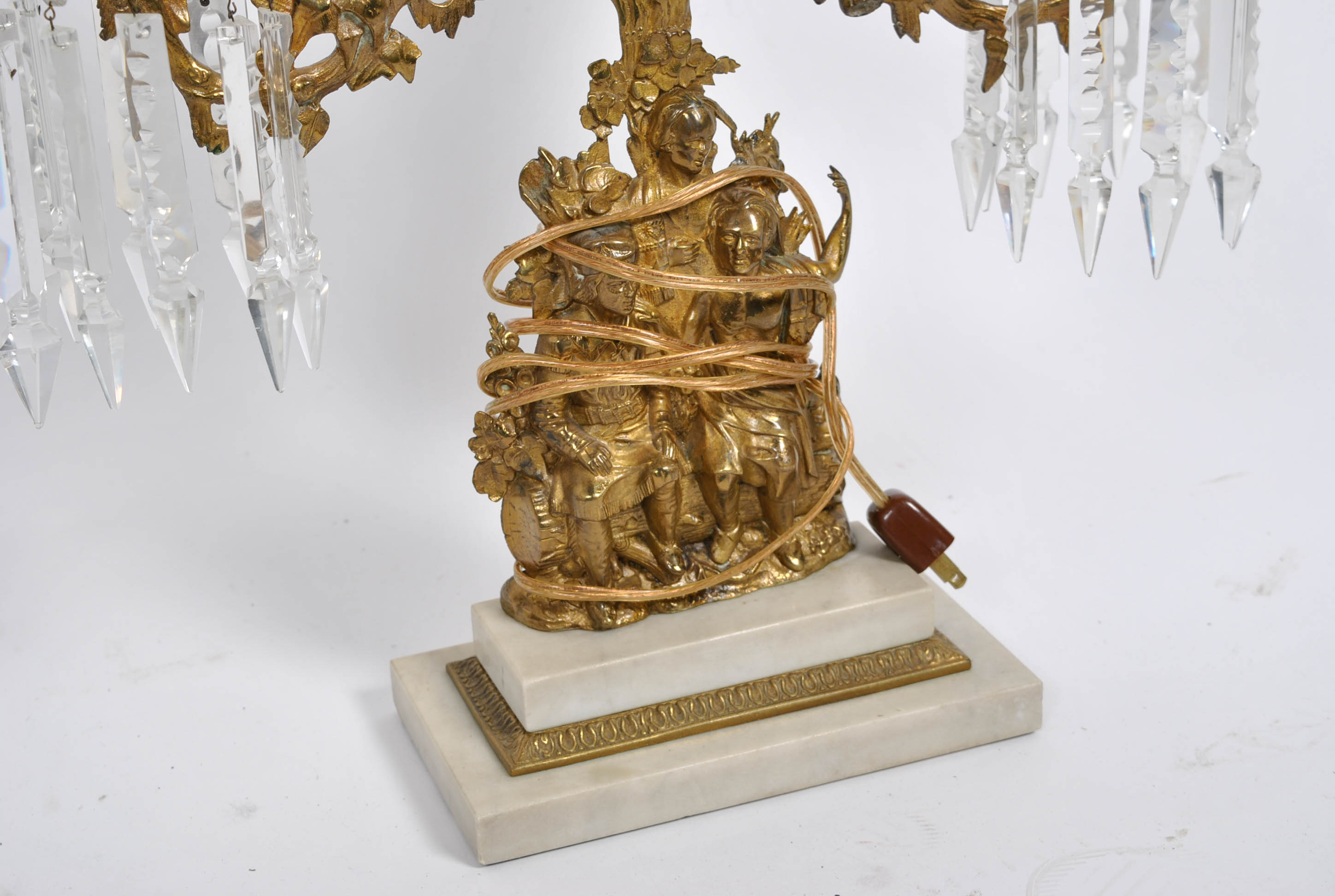 "Last of the Mohicans" Girandole With Crystal Lusters Converted Lamp