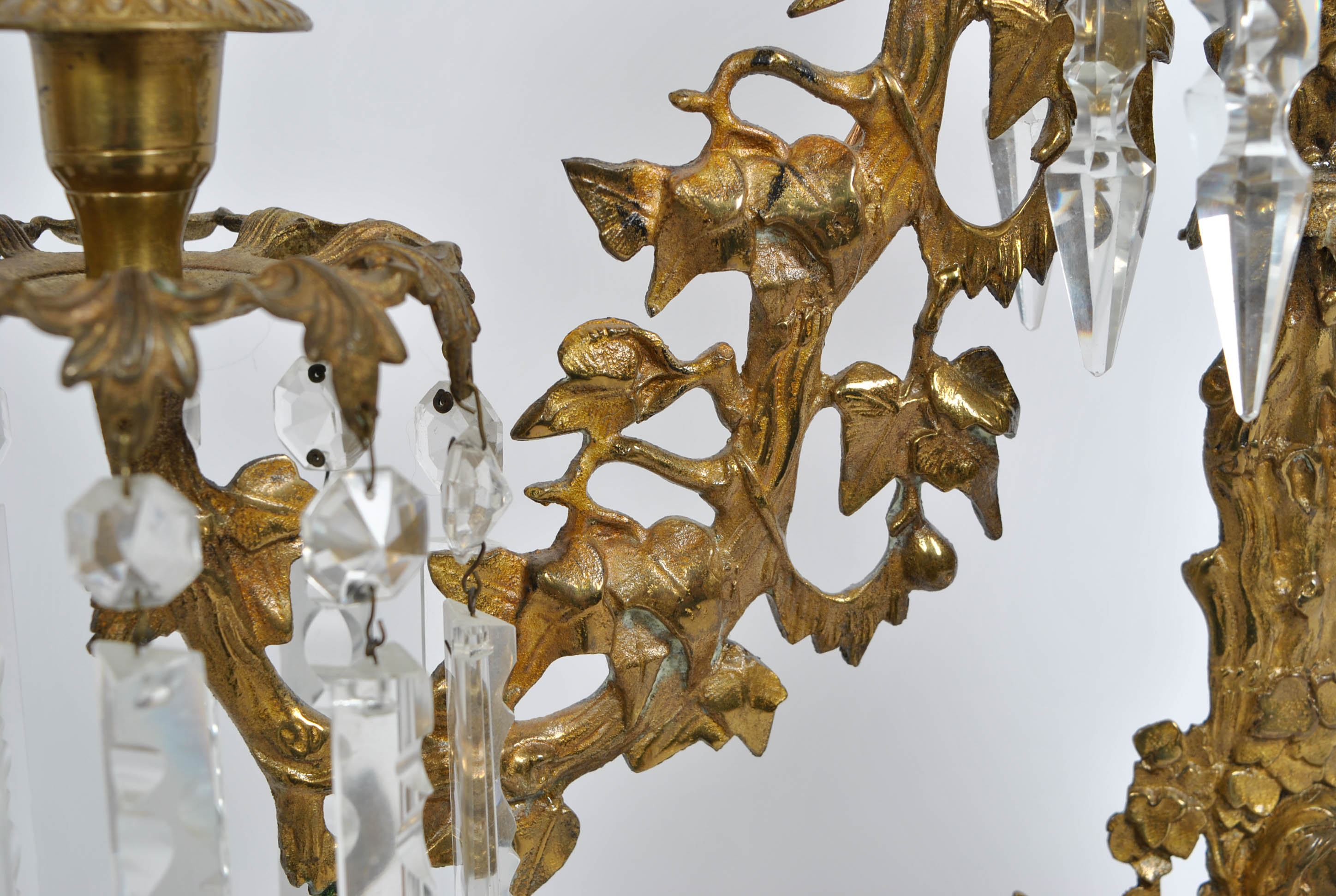 "Last of the Mohicans" Girandole With Crystal Lusters Converted Lamp