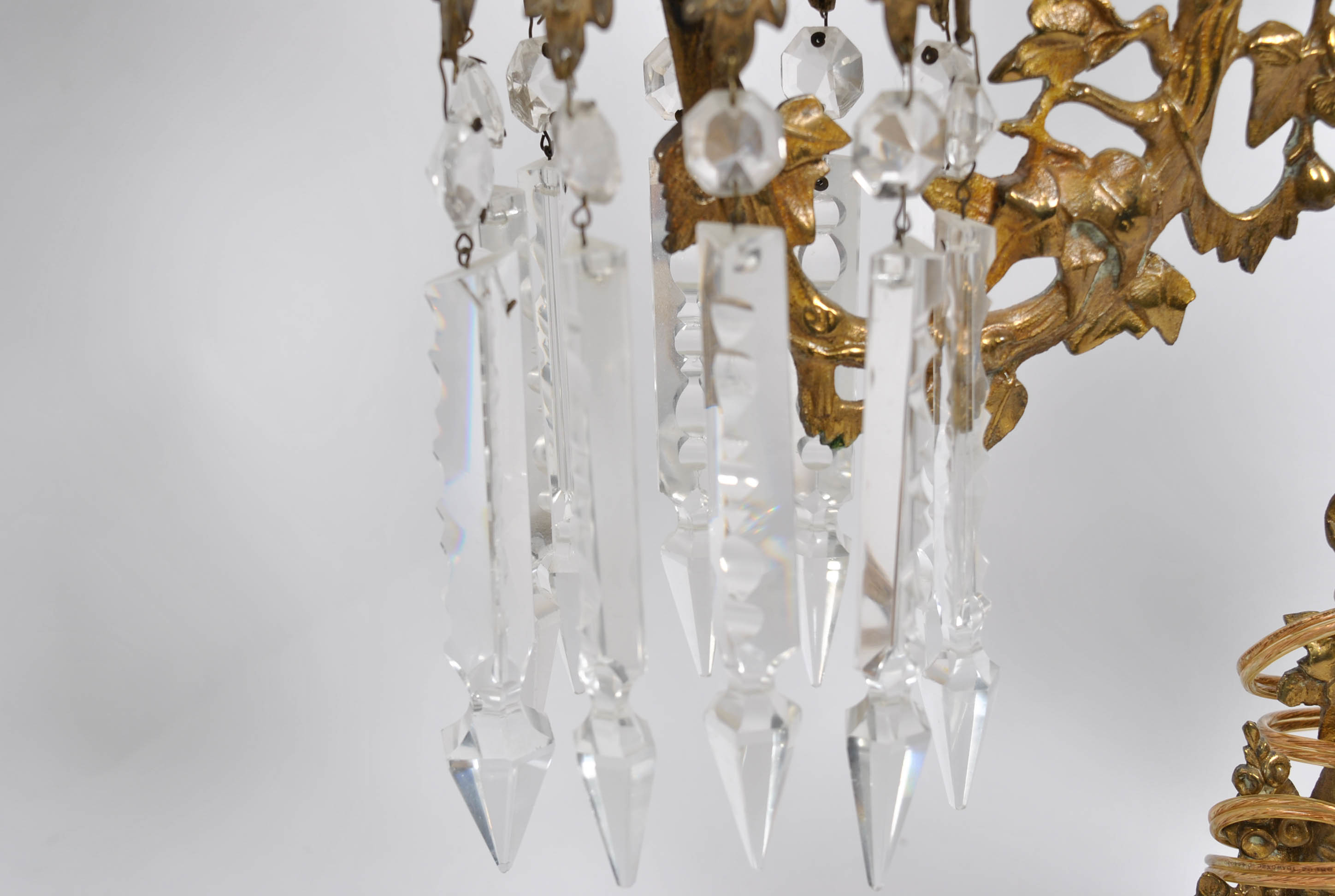 "Last of the Mohicans" Girandole With Crystal Lusters Converted Lamp
